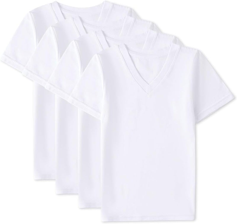 MeMoi 4 Pack Boys Cotton Rich V-Neck Short Sleeve Undershirts - Image 2